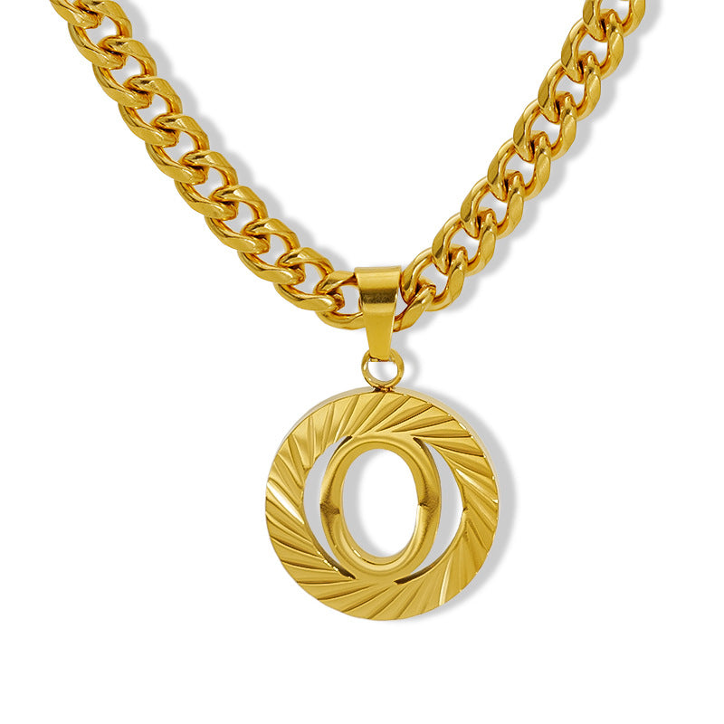 Wholesale Stainless steel Hollow Round 26 English Letter Necklace