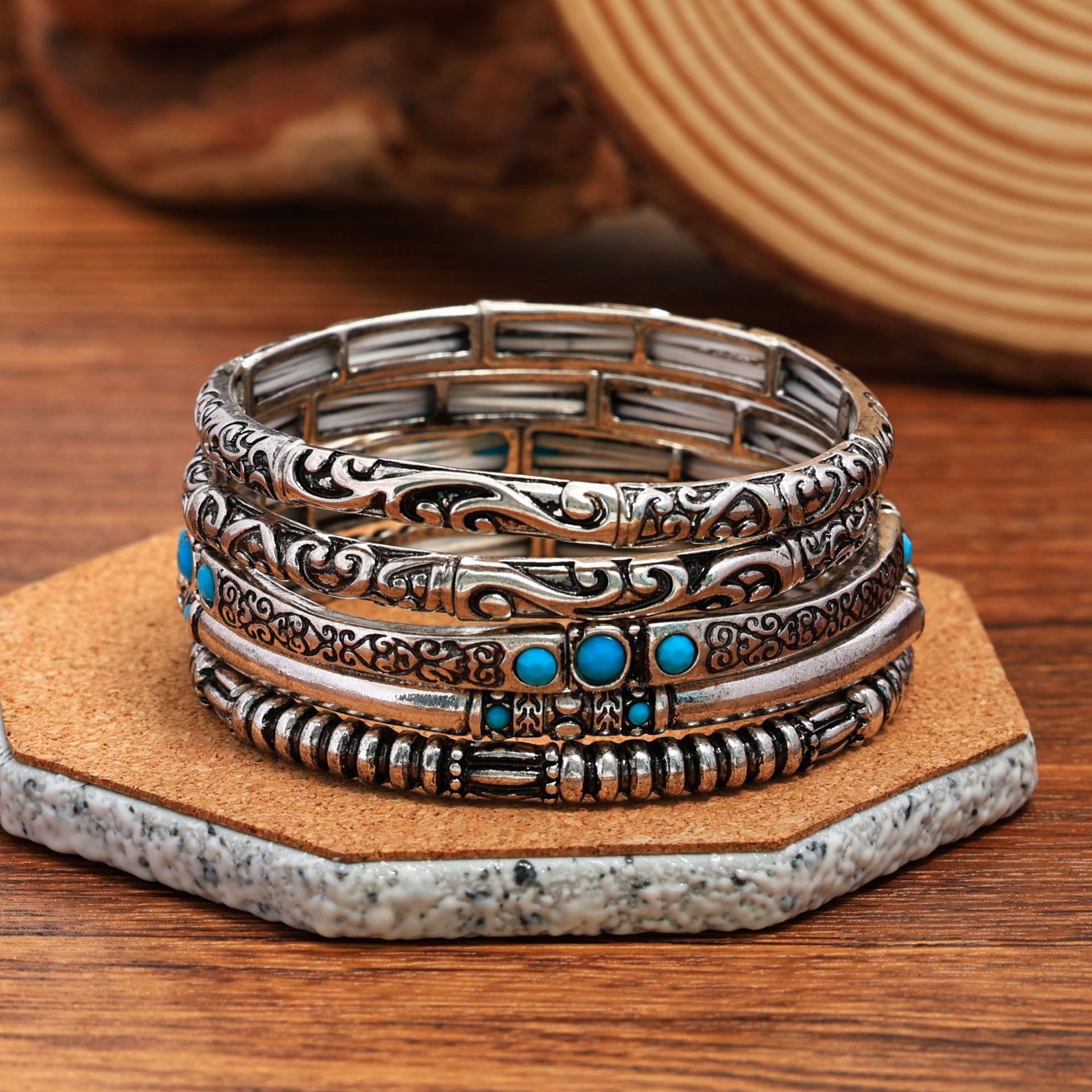 Wholesale Vintage turquoise bead vintage metal bracelet