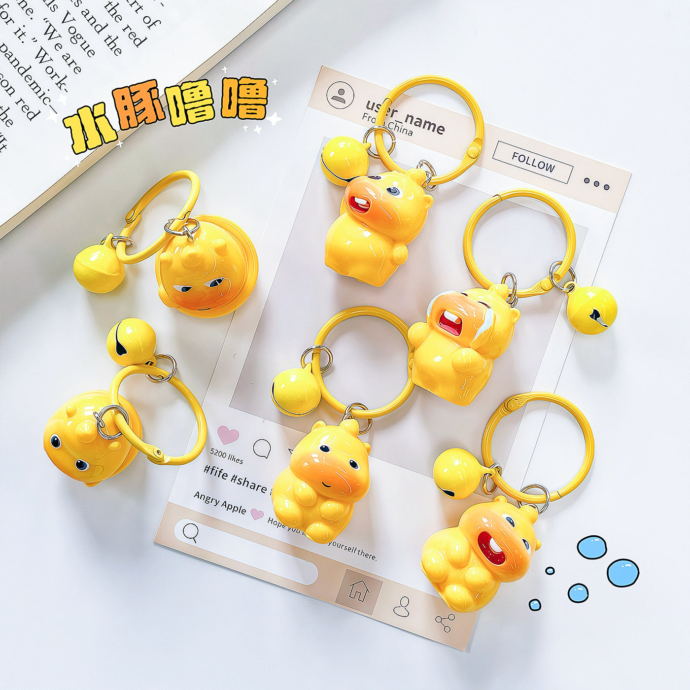 Wholesale Cute 3D Capybara Bell Keychain Plastic Resin Decorative Accessory Gift for Students