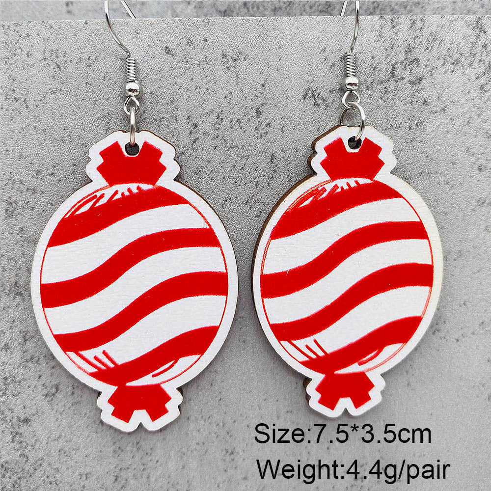 Wholesale Christmas Halloween  candy crutch lollipop wooden earrings