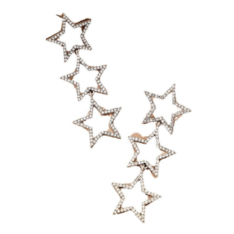 Wholesale  Rhinestone Earrings Five-pointed Star Multi-layer Fashion Elegant Earrings