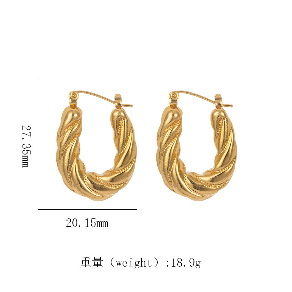Wholesale Exaggerated retro titanium steel 18k gold twisted earrings