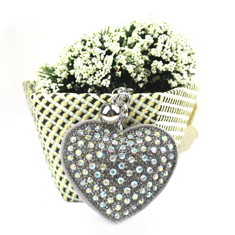 Wholesale  multi-color colored diamond inlaid heart love keychains