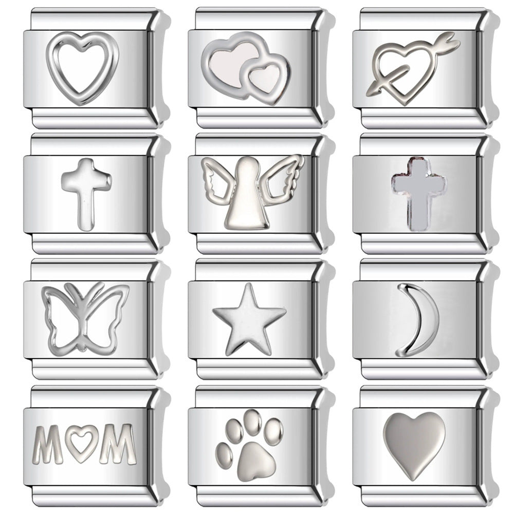 Wholesale   Italian Charm Bracelet 9mm DIY heart-shaped  Creative Stainless Steel Composable Bracelet