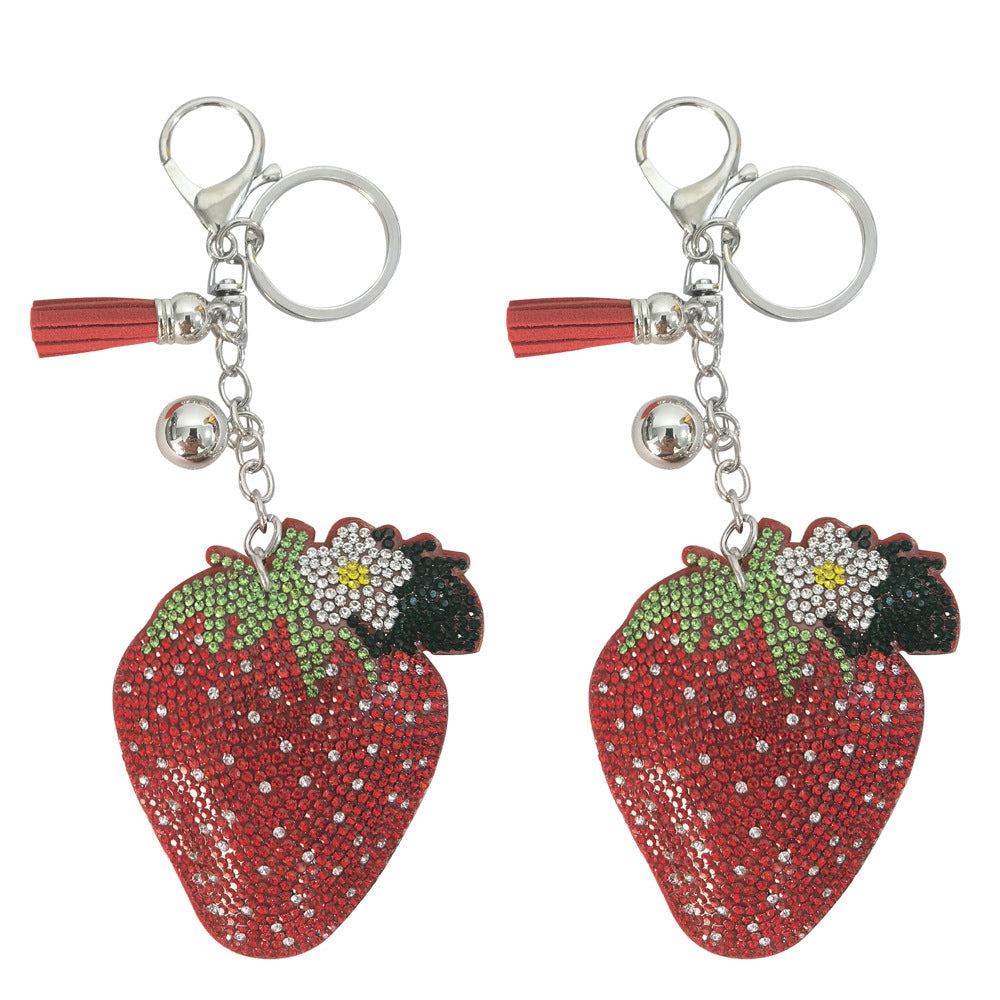 Wholesale Creative  Velvet Diamond-encrusted Strawberry Keychain