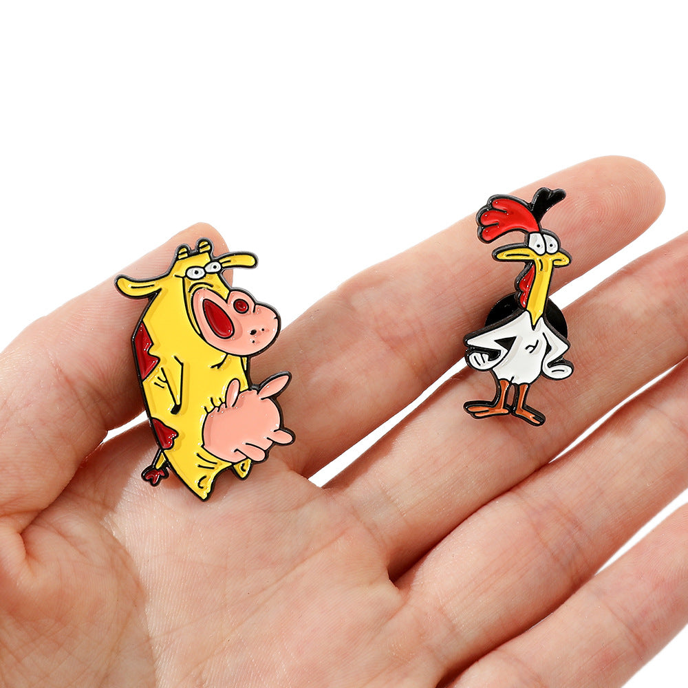 Wholesale Cartoon Creative Personality Chicken and Cow Metal Brooch
