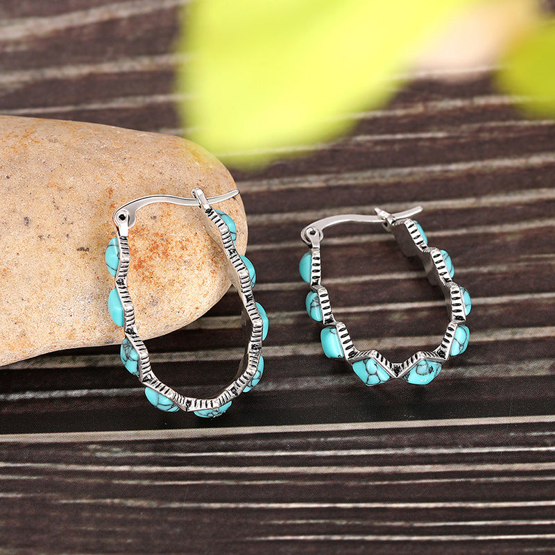 Wholesale Turquoise Diamond U-Shaped Earrings Fashion Jewelry Accessory for Boutique Resale