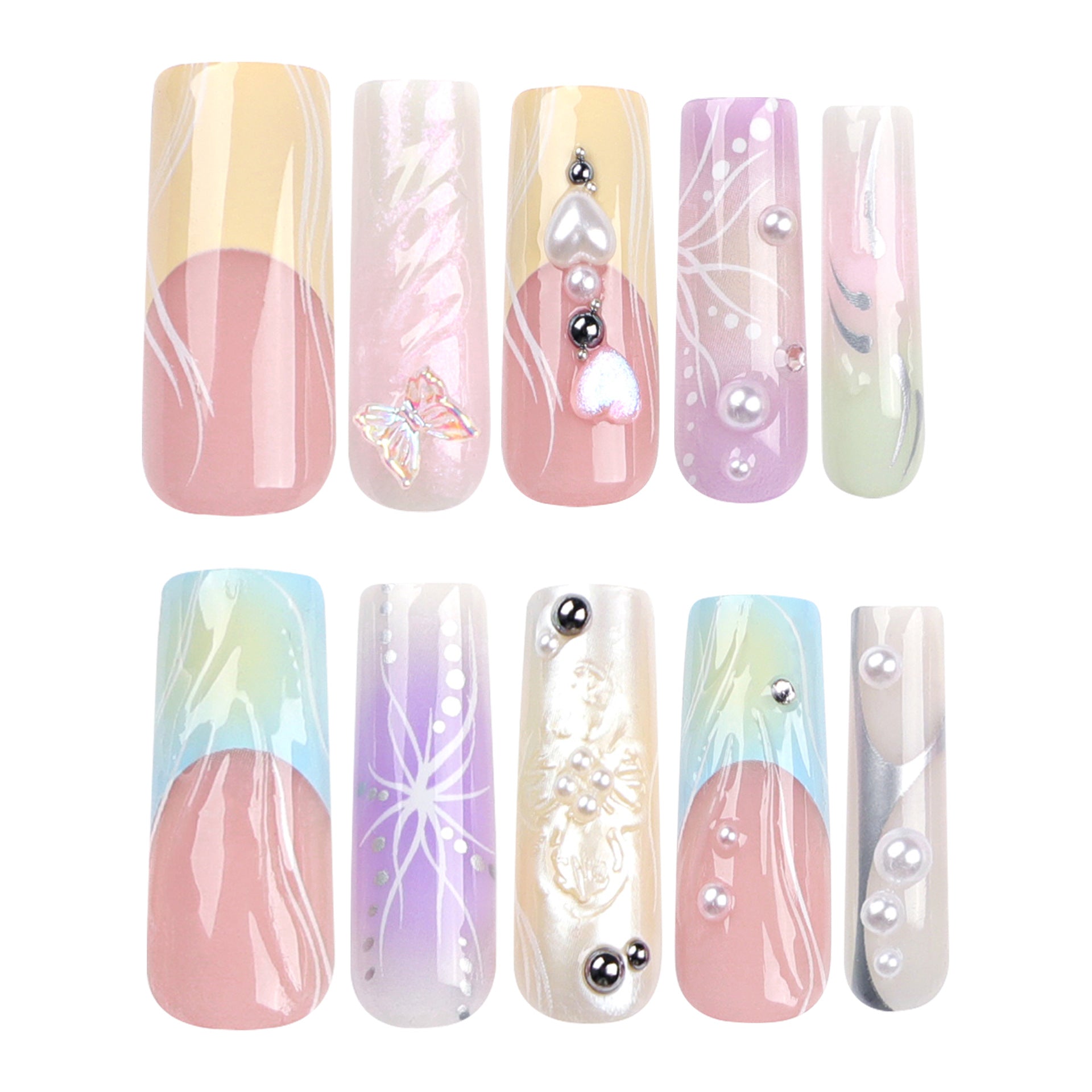 Wholesale 24 Pieces/box Butterfly Dye Press-on Nails Kits Nail Stickers ACC-NS-LeFan064