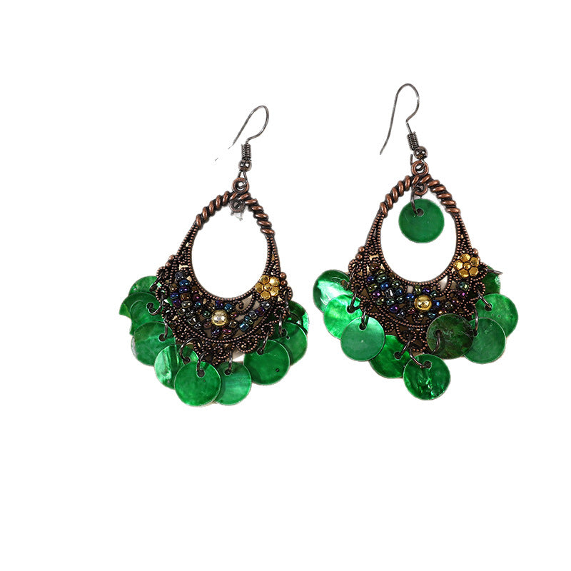 Wholesale Bohemian Ethnic Shell Drop Earrings,  Metal Fashion Accessory for Women