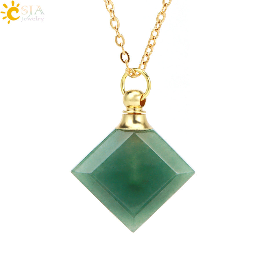 Wholesale Natural Stone Crystal Perfume Diffuser Small Pendant Necklace ACC-NE-HuaiShe004