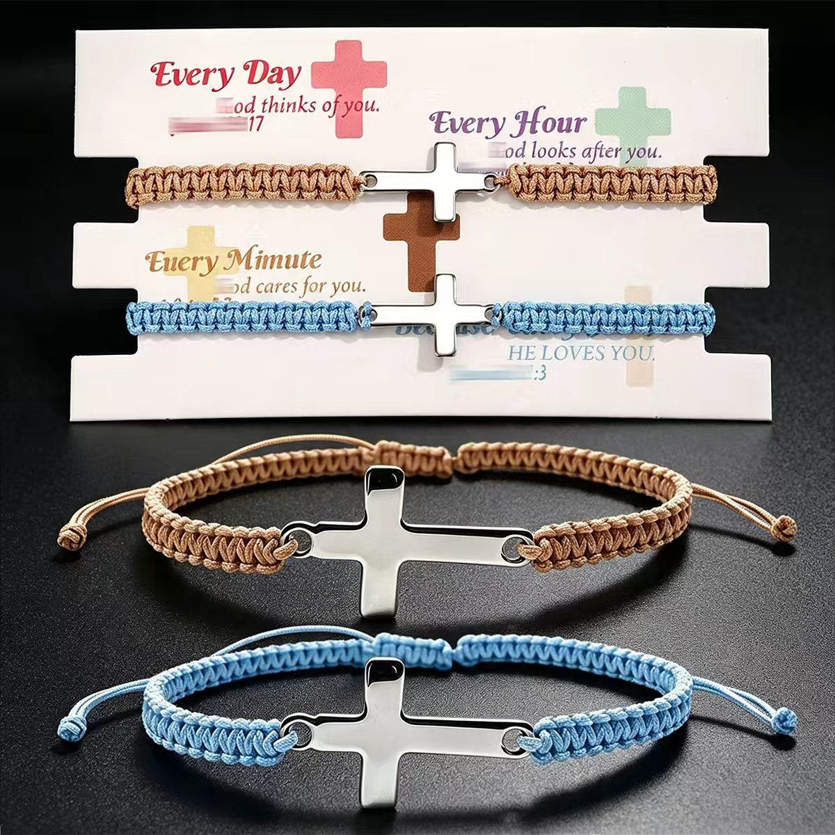 Wholesale Stainless Steel Cross Woven Rope Bracelet Black Red Unisex Couple Gift Chic Fashion Accessory For Resale