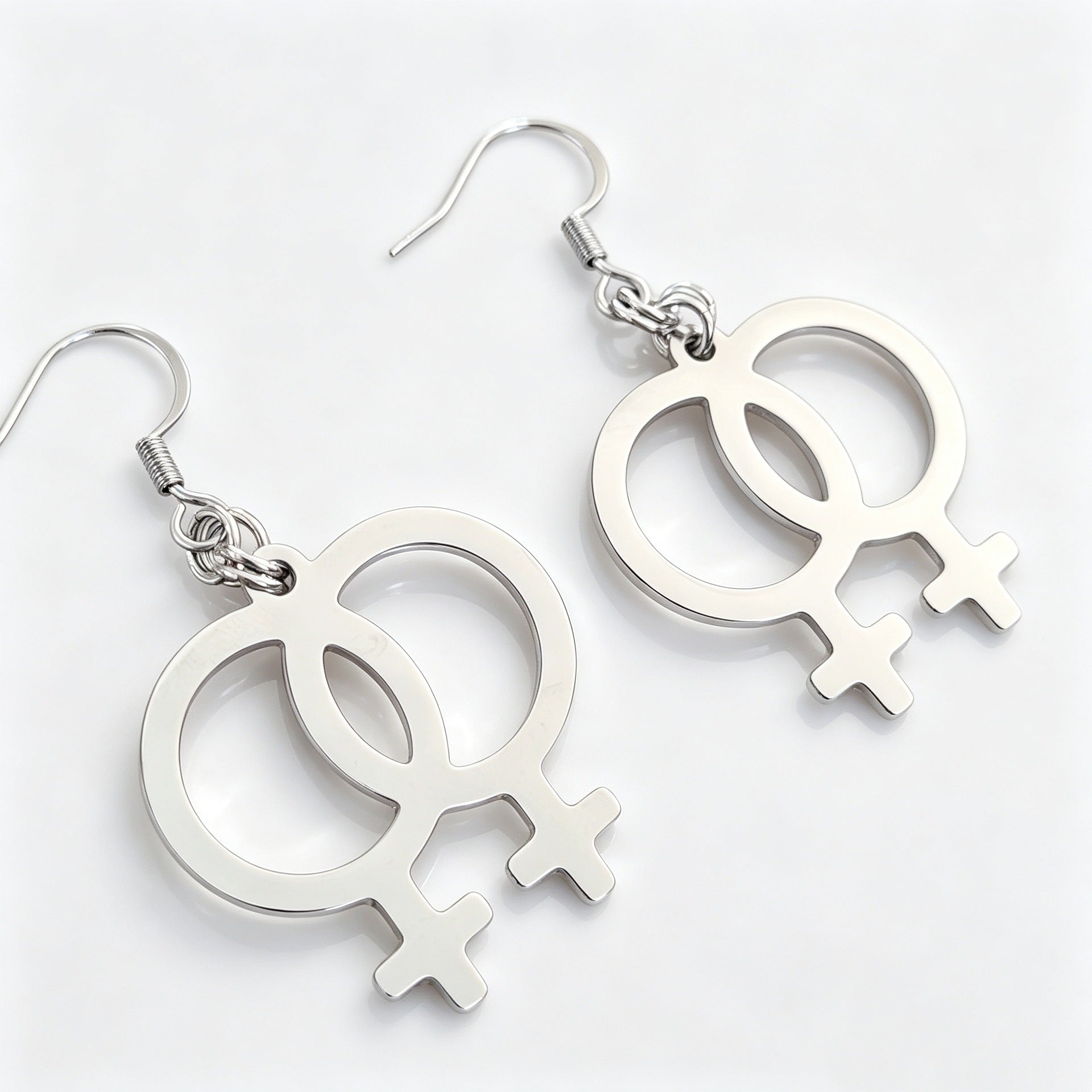 Wholesale Double Symbol Stud Earrings Stainless Steel Silver Geometric Style Jewelry Accessory