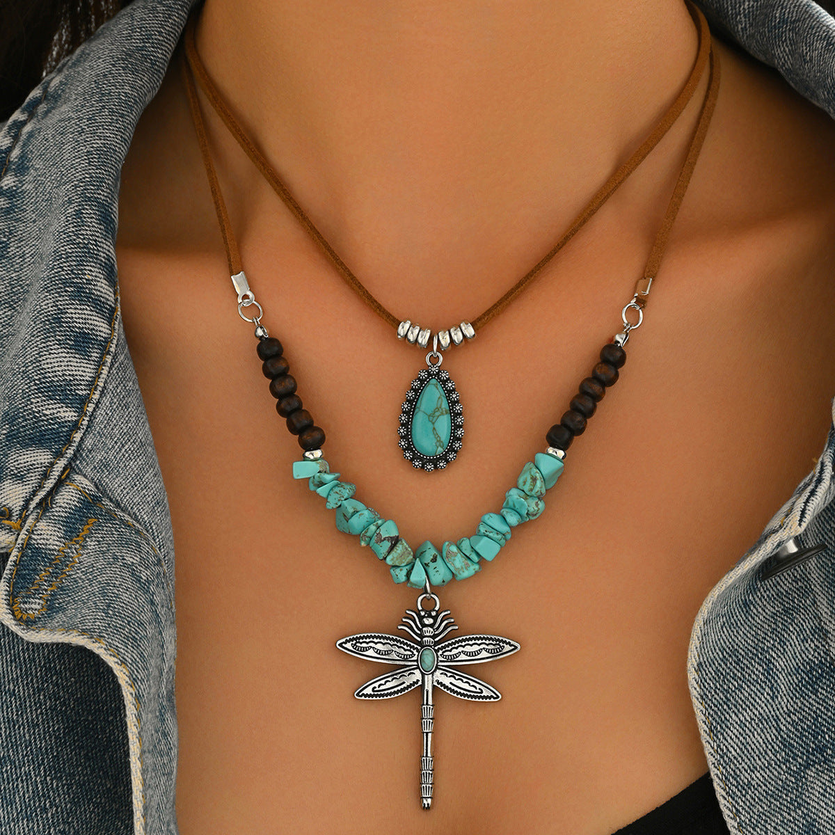 Wholesale Electroplated Alloy Cowboy Necklace Set Vintage Bull Head Turquoise Jewelry Accessory