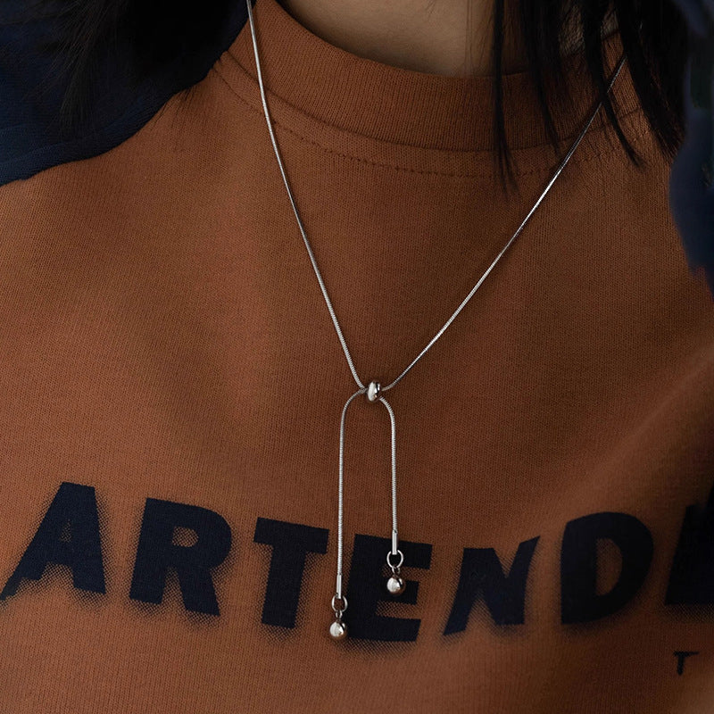 Wholesale Titanium Steel  Fadeless Pull Snake Bone Round Bead Necklace