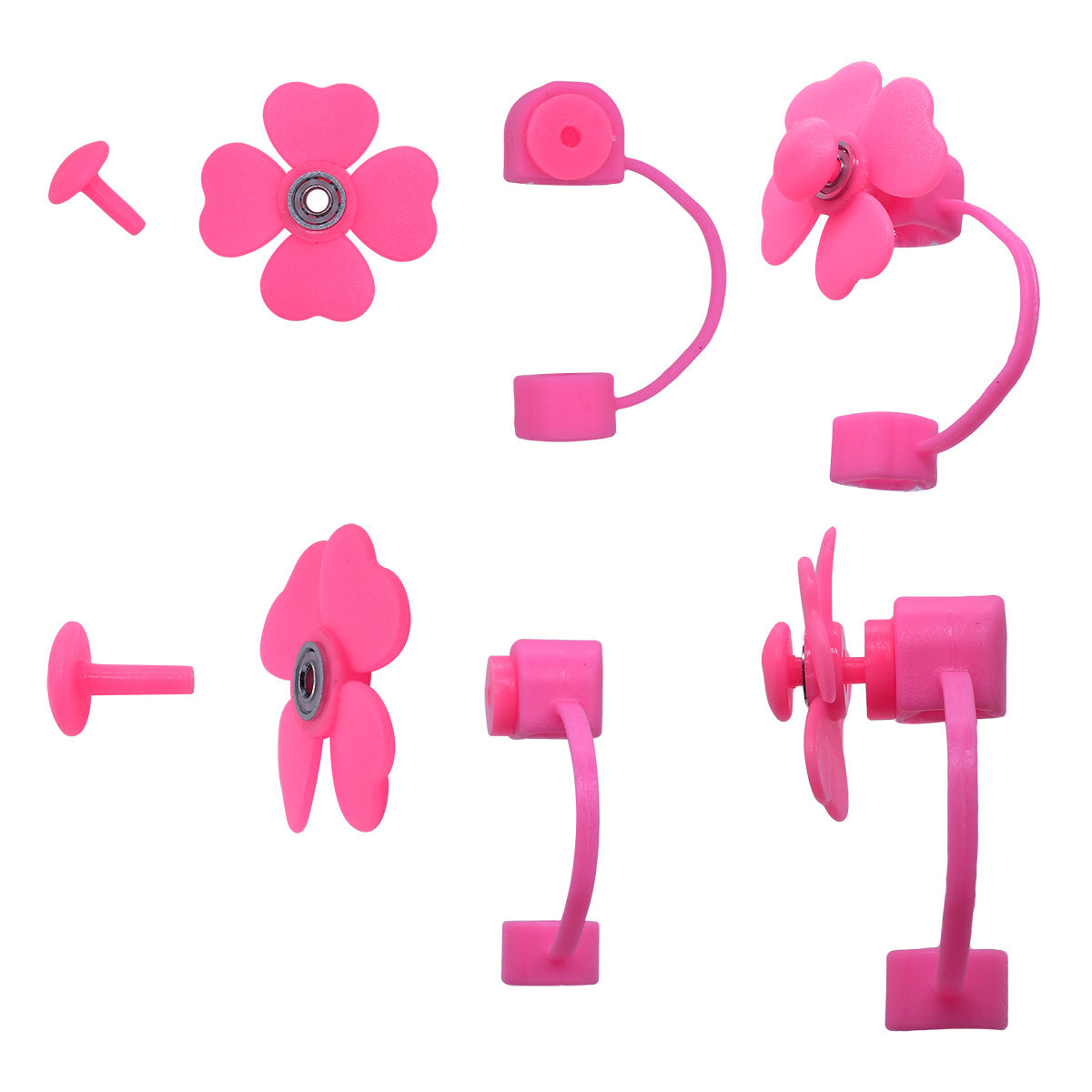 Wholesale Random 100pcs Rotatable Windmill Flowers 10mm PVC Soft Straw Tube Cap ACC-SCR-RYY096