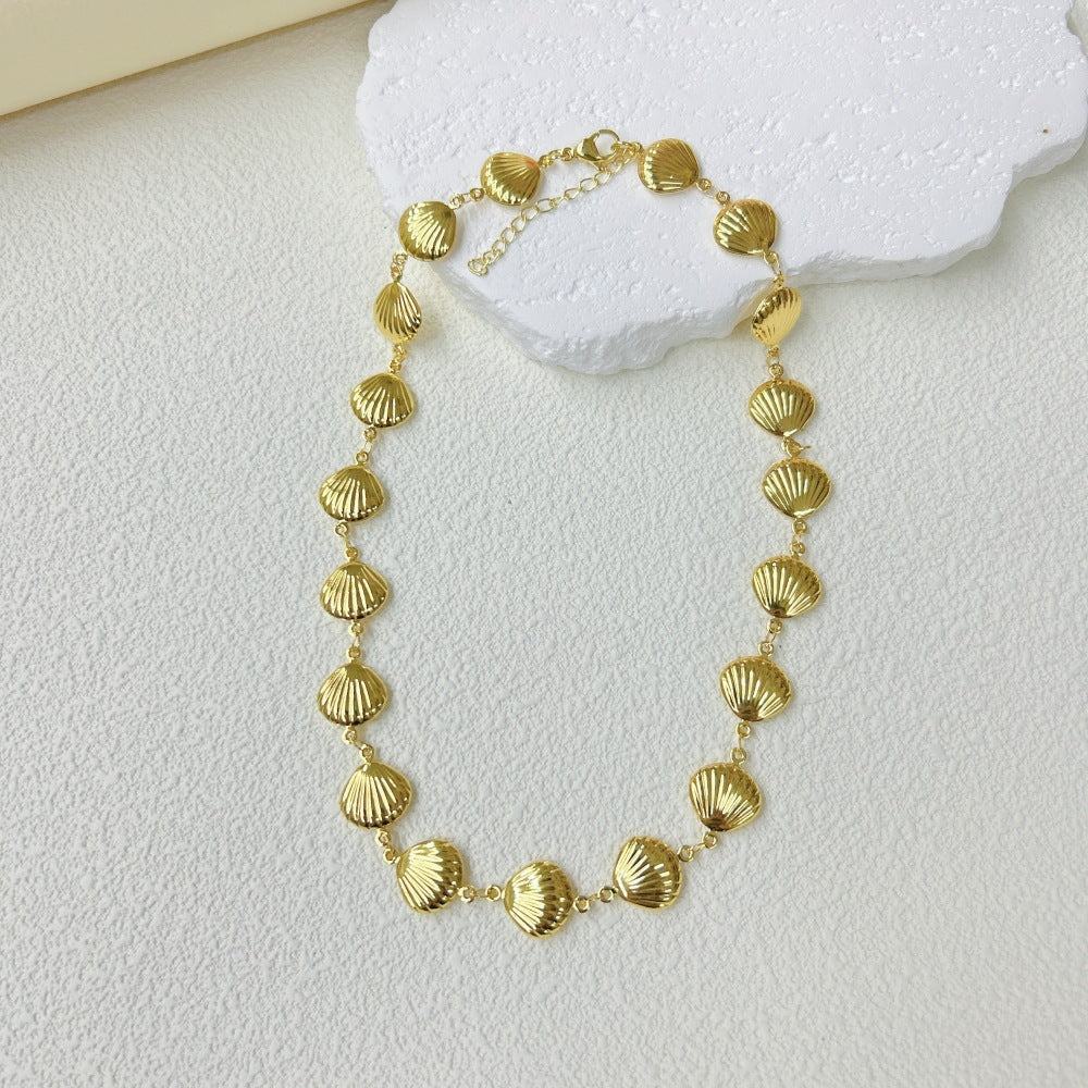 Wholesale  marine series stainless steel three-dimensional hollow shell necklace