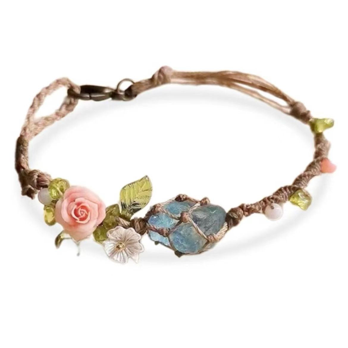 Wholesale Natural Aquamarine Raw Stone Bracelet Handwoven Rope - Stylish Gift for Besties