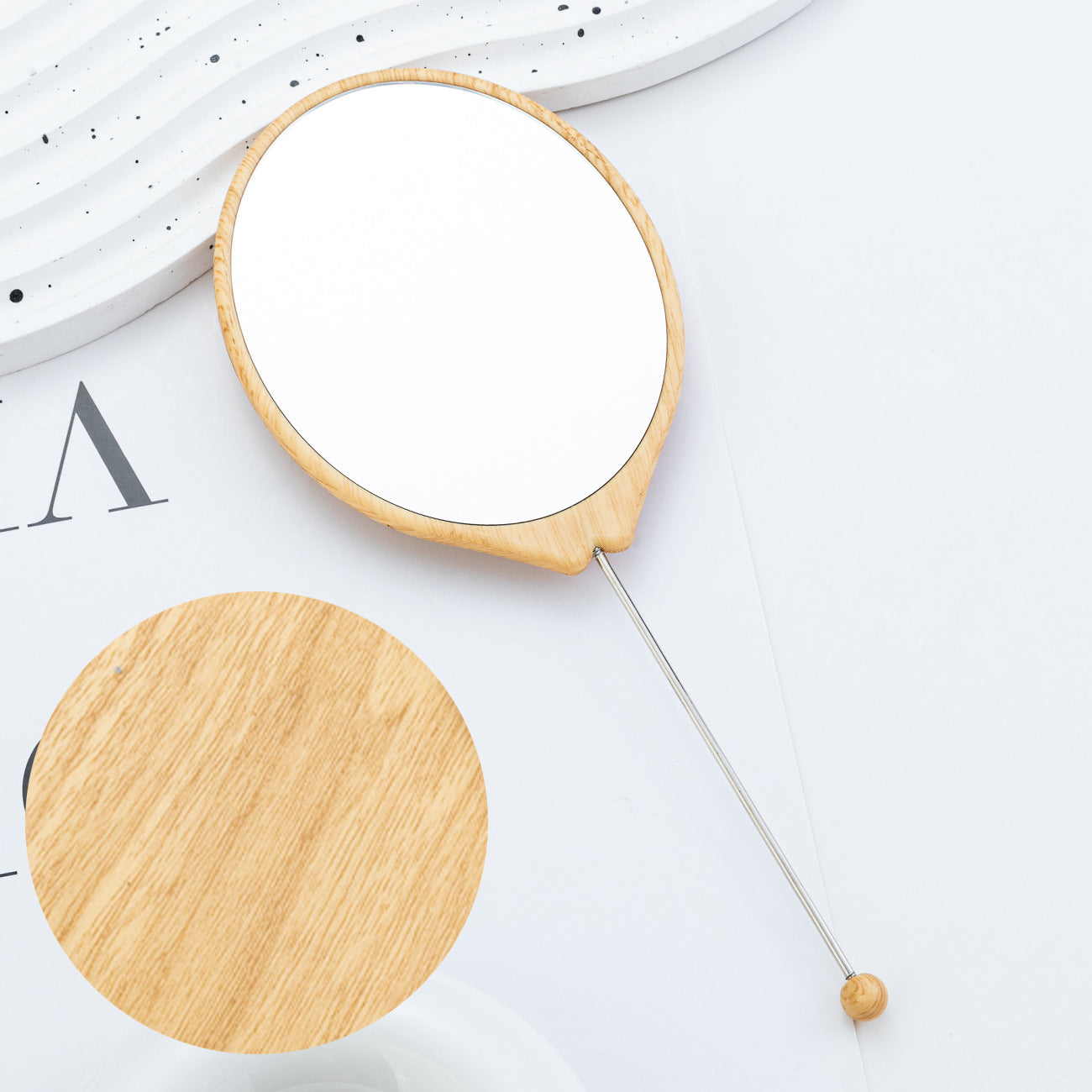 Wholesale  DIY Beaded Oval Wood Grain Mirror