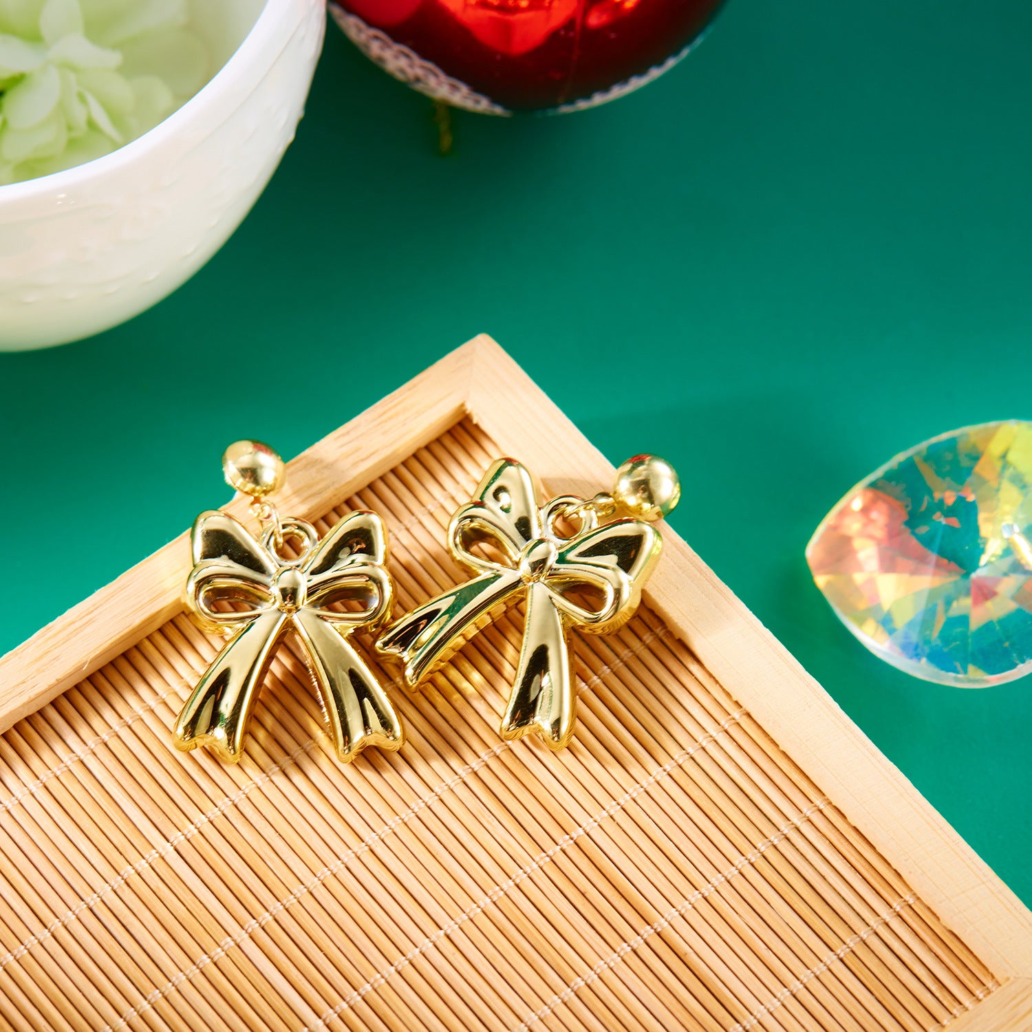 Wholesale color geometric Christmas bow earrings