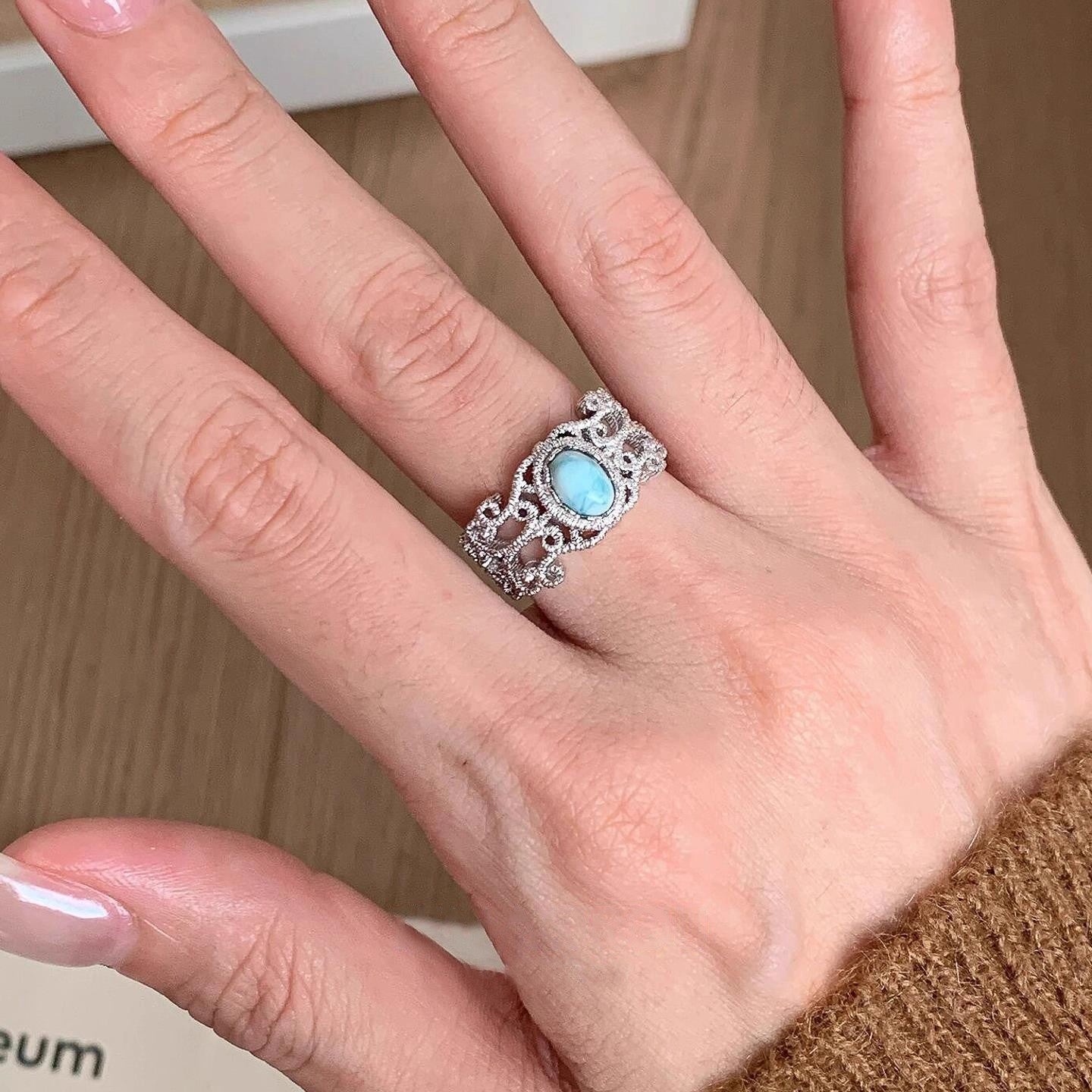 Wholesale Geometric Lace Turquoise Ring,  Copper Adjustable,  Women' s Everyday Jewelry Accessory