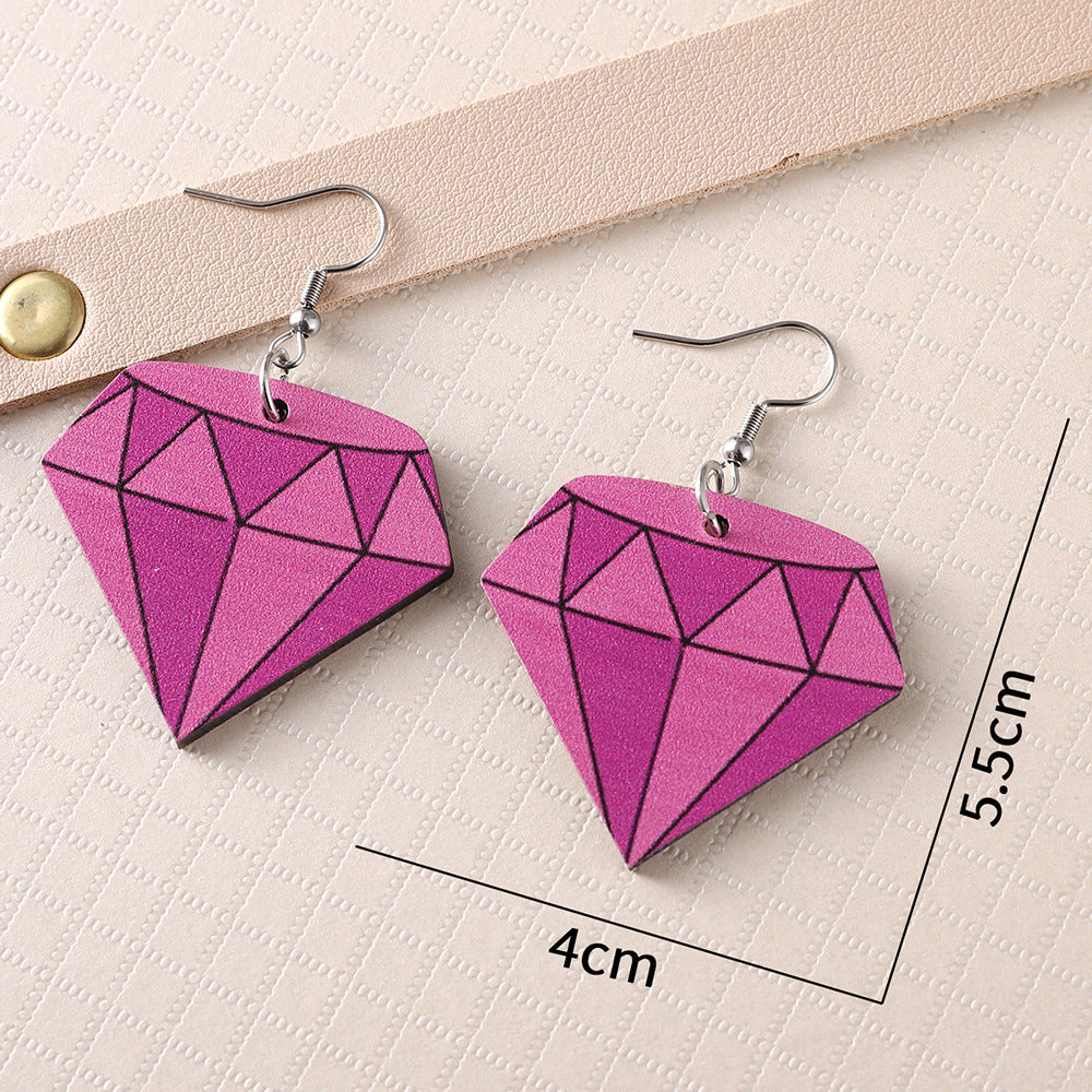 Wholesale  Valentine's Day Diamond Shape Love Pendant  Wooden Double-sided Earrings