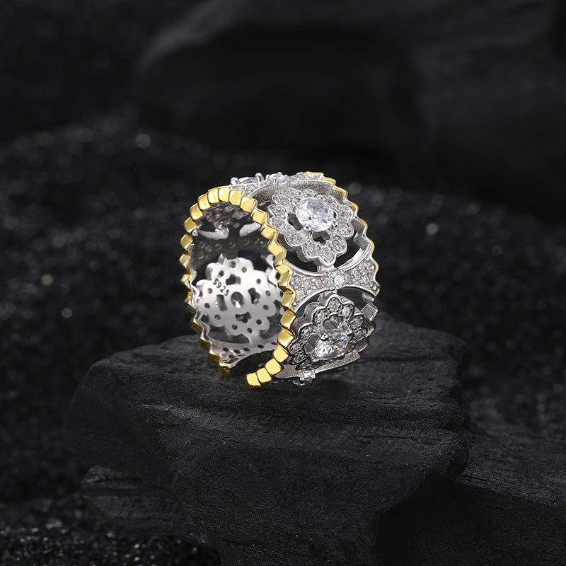 Wholesale s925 Sterling Silver Gold Full Diamond Petal Ring