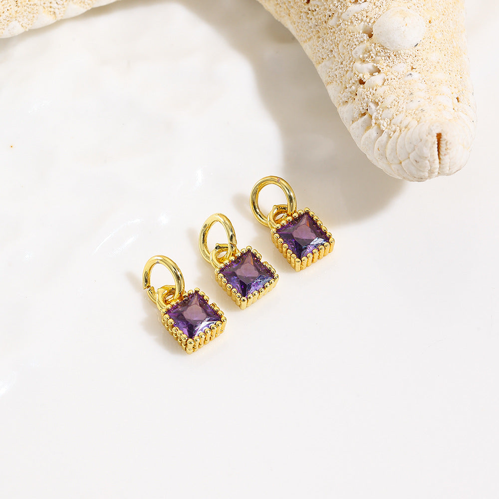 Wholesale Copper plated 18k micro inlaid zircon geometric square colorful small pendant