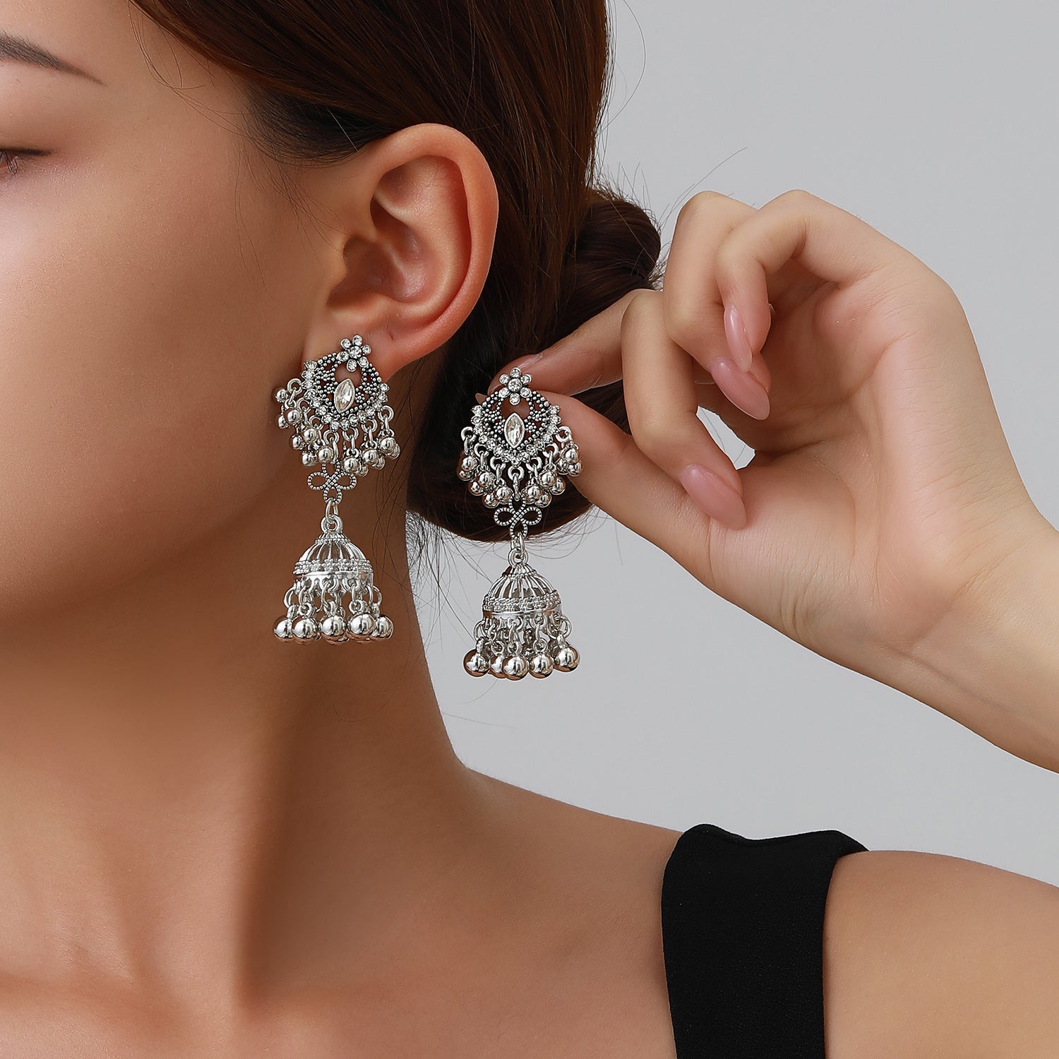 Wholesale Trendy Miao Ethnic Long Tassel Earrings Alloy Rhinestone Black Butterfly Bow Jewelry Accessory For Boutique Resale