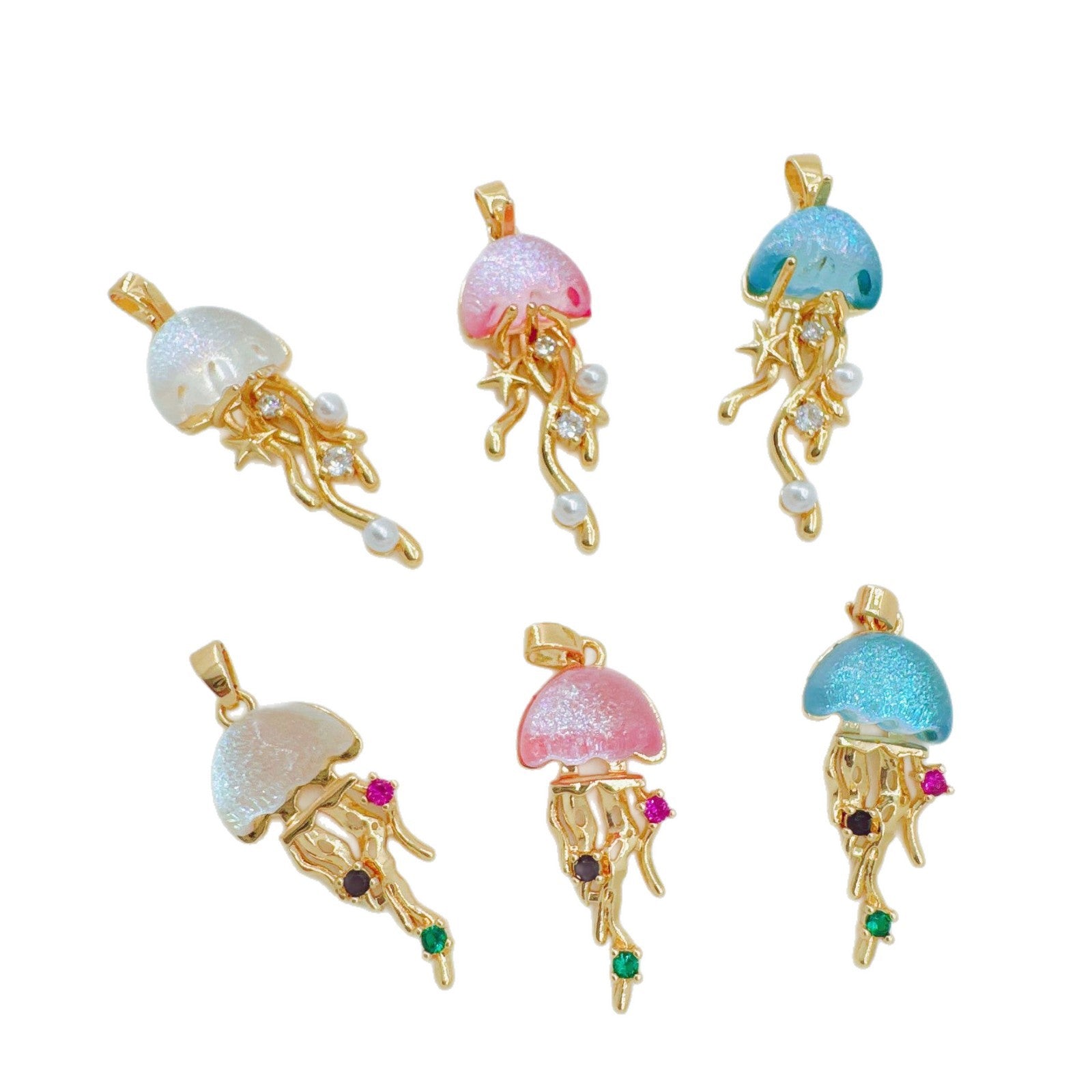 Wholesale Gold Plated Copper Jellyfish Ocean Theme Pendant Necklace Stylish Fashion Accessory Boutique Resale