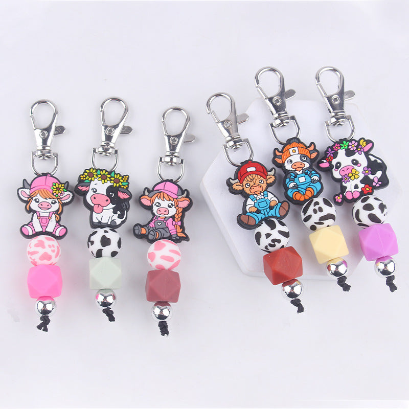 Wholesale Cartoon Cow Silicone Beaded Keychain ACC-KC-GuangTian088