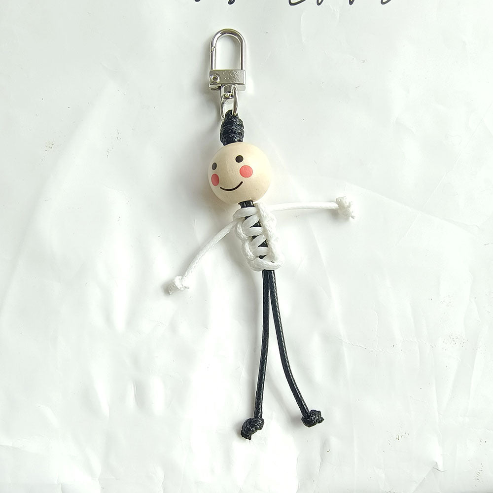Wholesale Creative Hand-woven Stickman Keychain Wooden Beads Smiley Face School Bag Pendant ACC-KC-YCY007