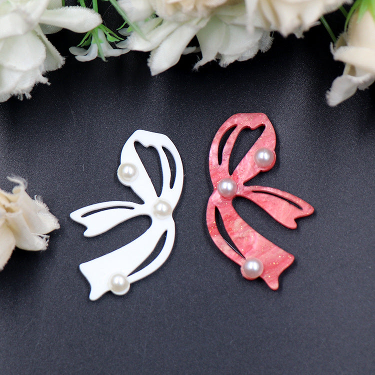 Wholesale 5pcs Bow Pearl Acrylic Earrings Bow Earrings Pearl Earrings ACC-ES-XiaoYan052
