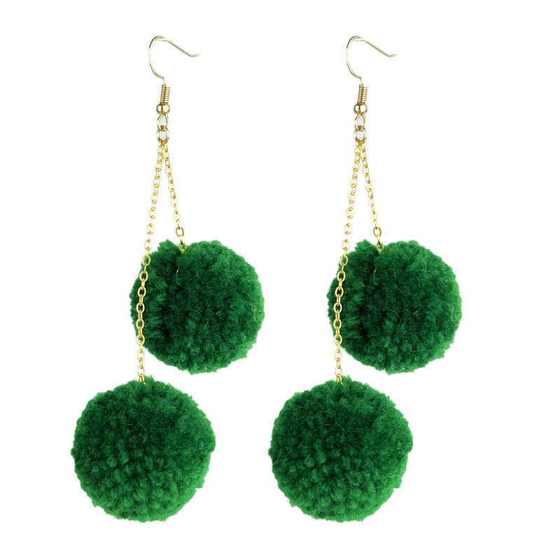 Wholesale 2 pairs/pack St. Patrick's Day Green Pom Pom Chain Earrings ACC-ES-HY221
