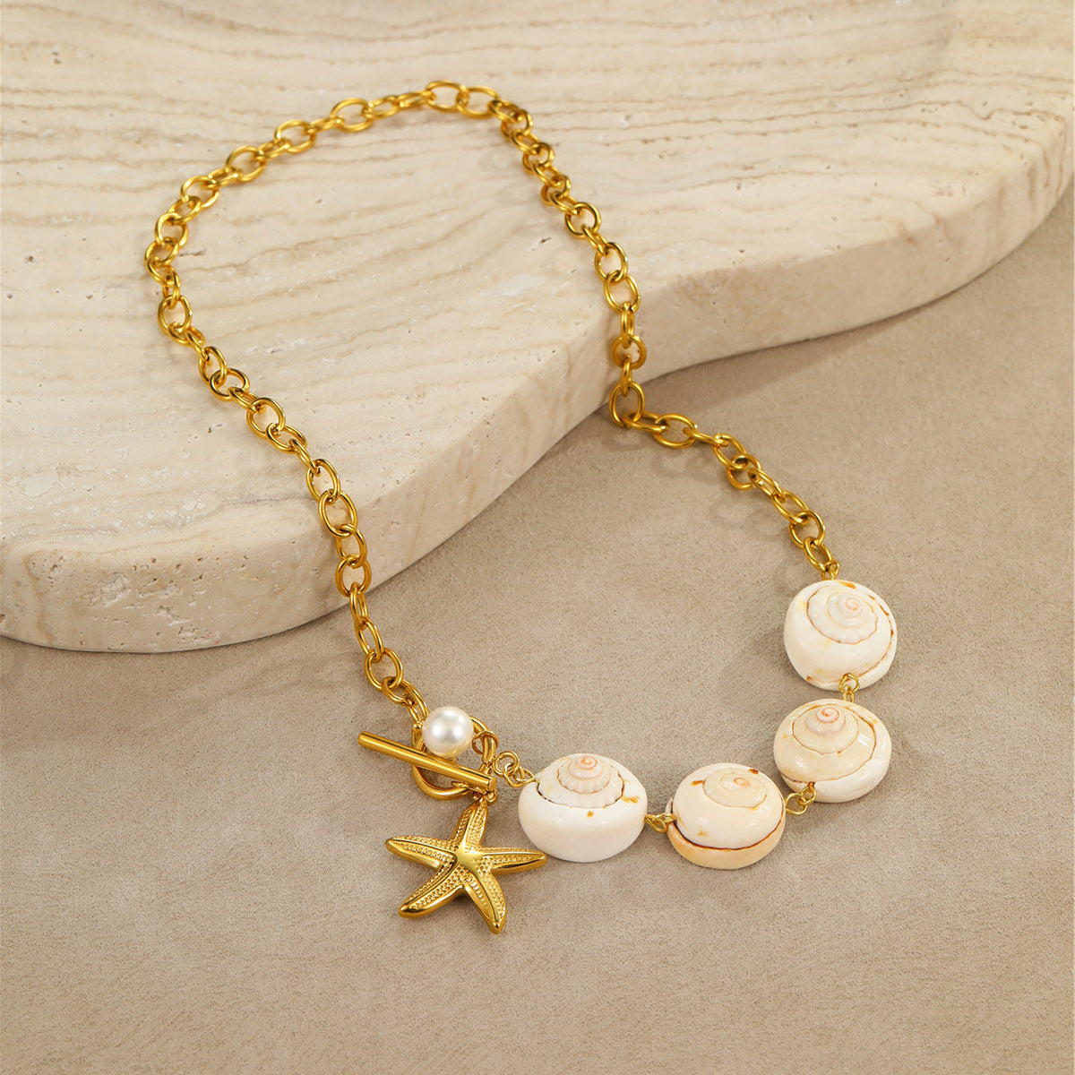 Wholesale Natural shell starfish necklace stainless steel gold-plated necklace