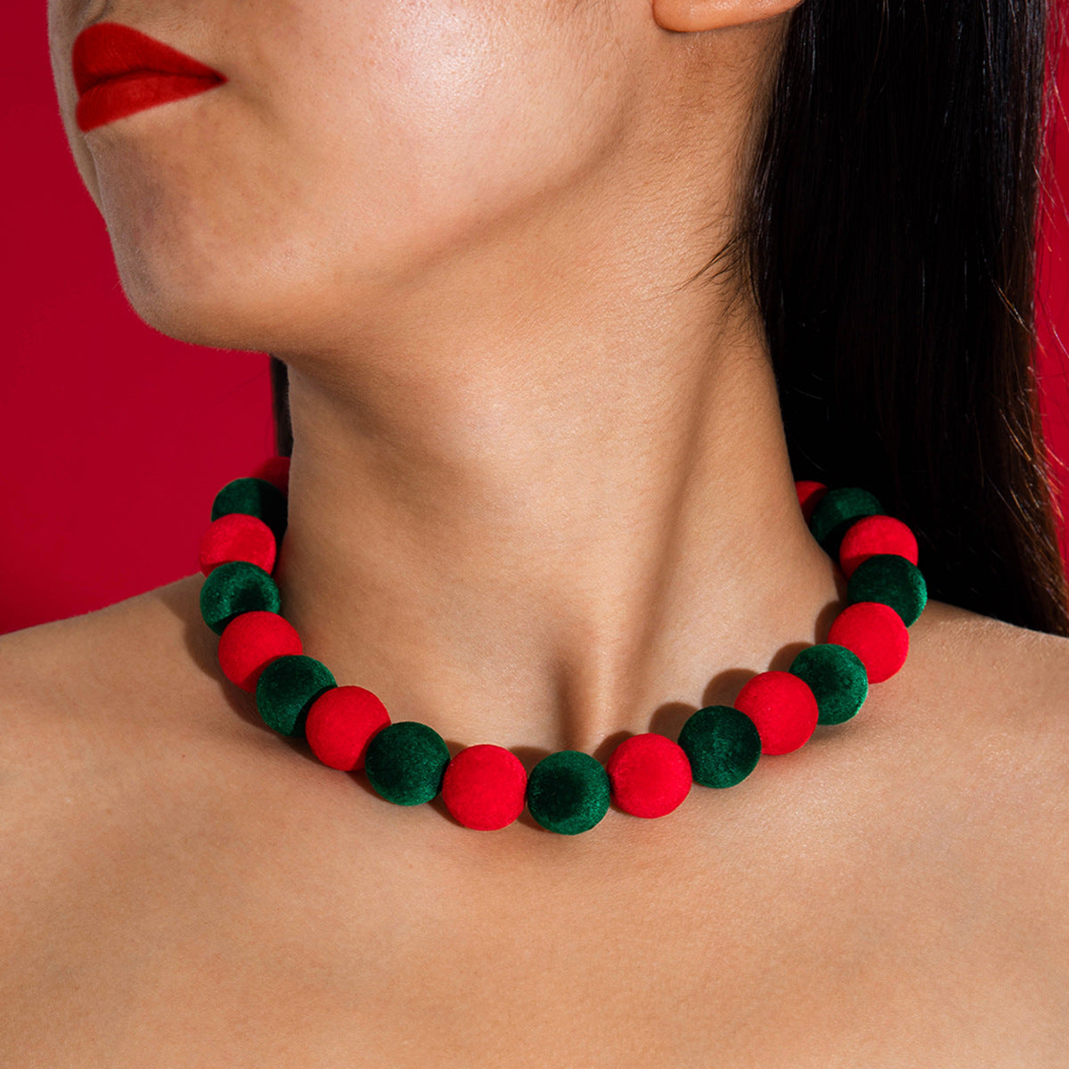 Wholesale Colorful Beaded Pom Pom Beaded Christmas Series Necklace ACC-NE-YongGe014