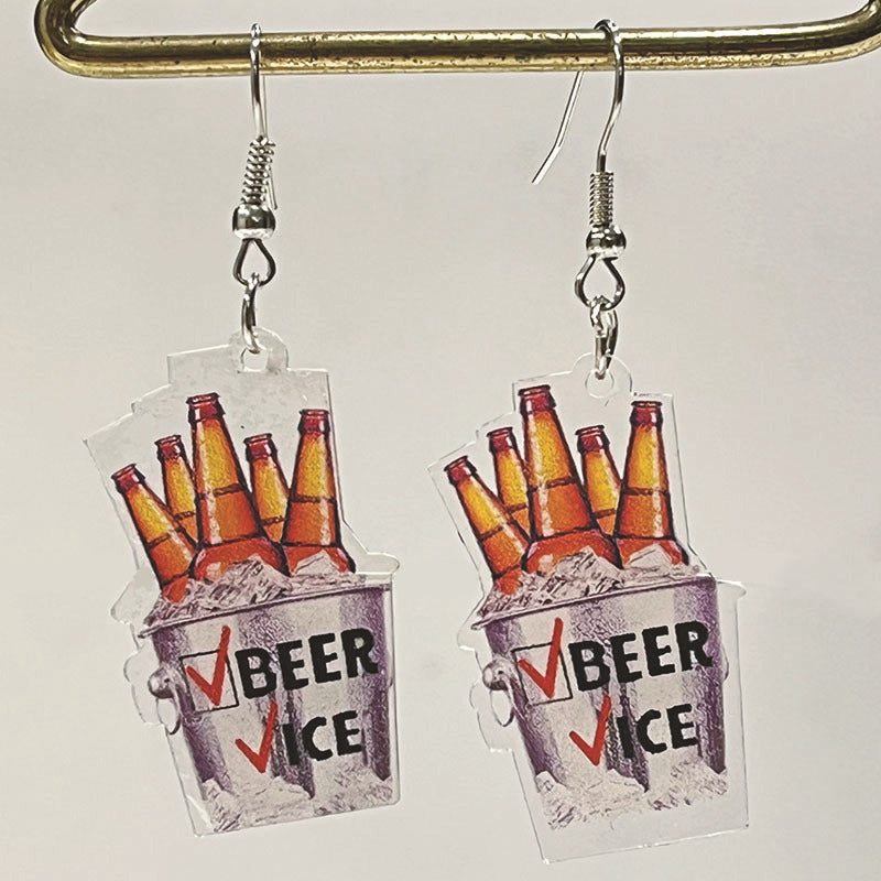 Wholesale 2 Pairs/pack Retro Fun Cute Cold Beer Water Drop Acrylic Earrings ACC-ES-HY073