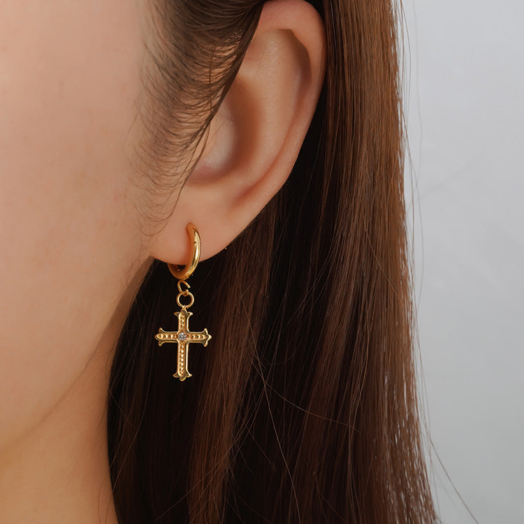 Wholesale Stainless steel cross pendant earrings  18K earrings