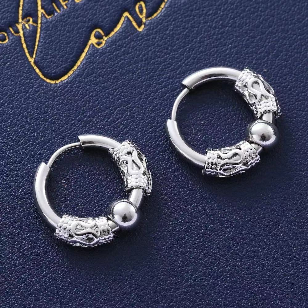 Wholesale Titanium Steel Dragon Pattern Earrings Trendy Korean Style for Men Everyday Wear Jewelry Accessory
