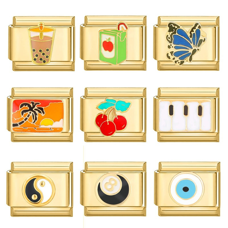 Wholesale Italian Charm Bracelet 9mm DIY Splicing Removable Stainless Steel Gold Bottom Retro Composable Bracelet