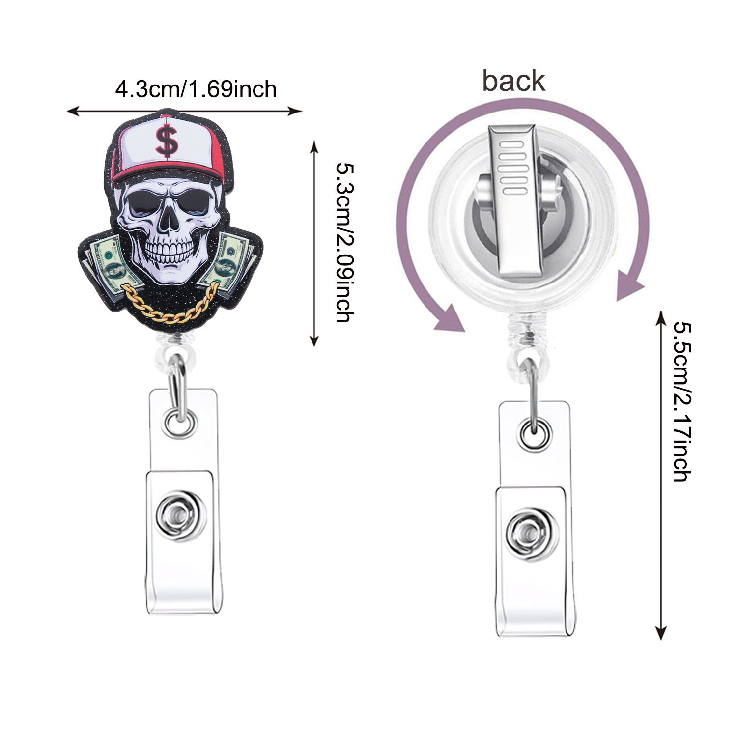 Wholesale  Acrylic Retractable Badge Reel with Clip for Keychains and ID Cards