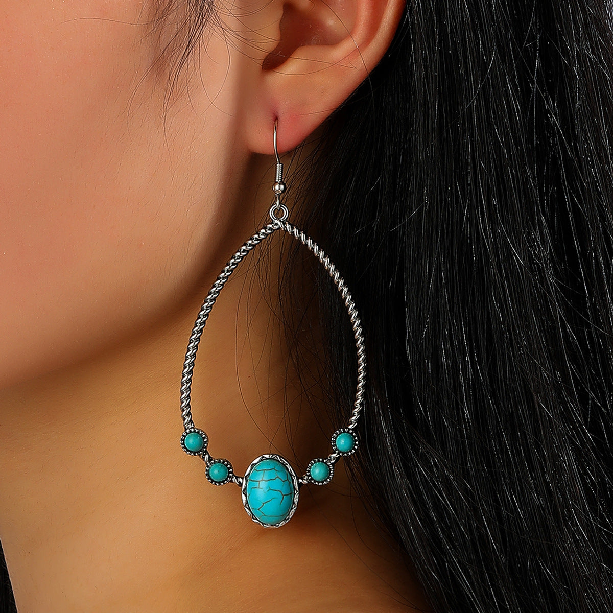 Wholesale Retro Statement Drop Earrings Turquoise Color Design for Wedding Party Gift Jewelry Accessory