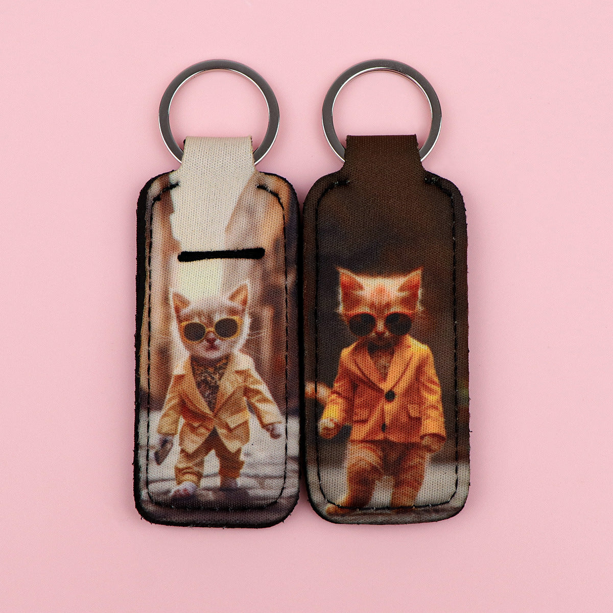 Wholesale 6pcs Cartoon Animal Cat Lipstick Cover Keychain