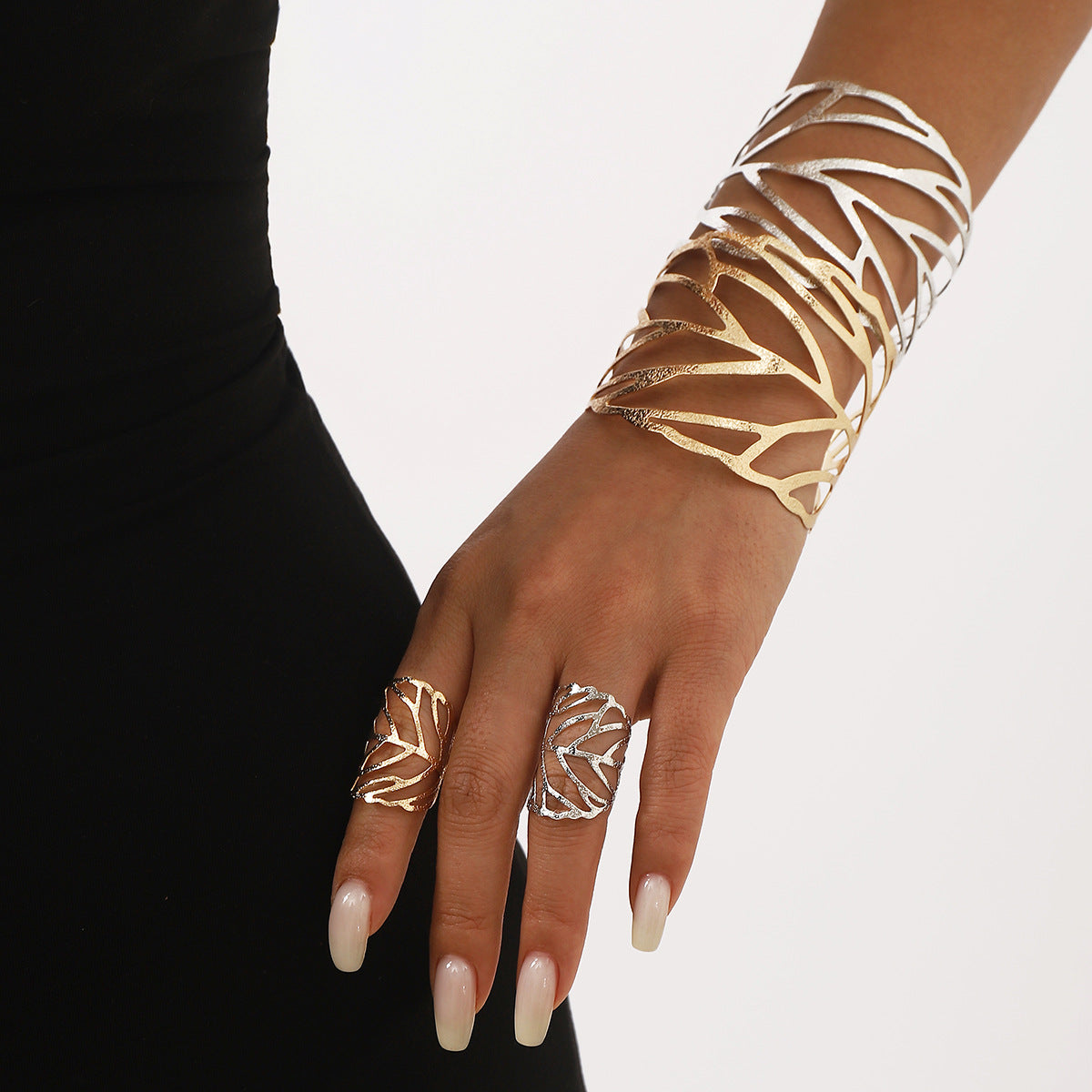 Wholesale Geometric Leaf Cross Opening Bracelet Ring Retro Matchinging Bracelet