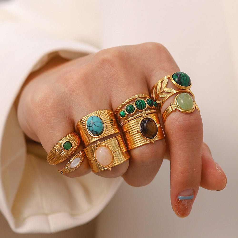 Wholesale Retro Titanium Steel Open Gemstone Ring