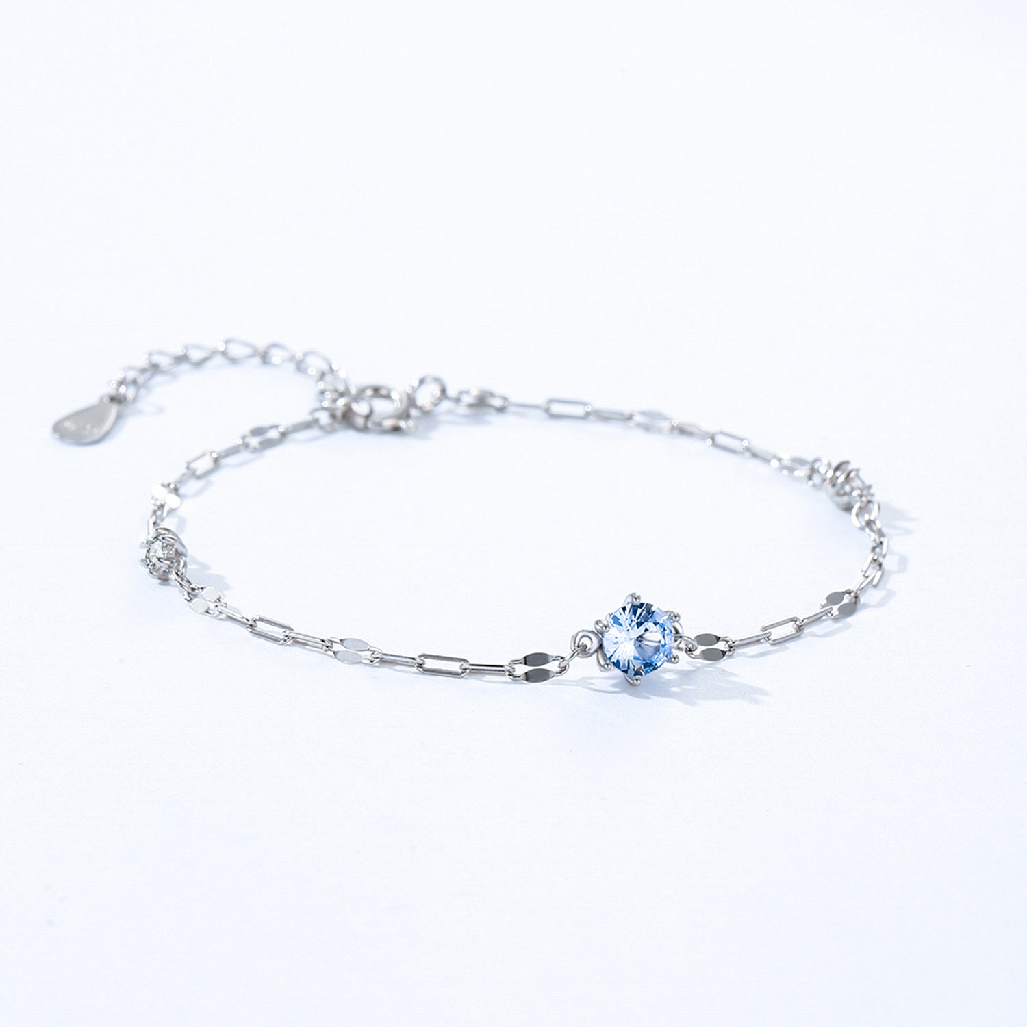 Wholesale 925 Sterling Silver Square Chain Blue Diamond Bracelet