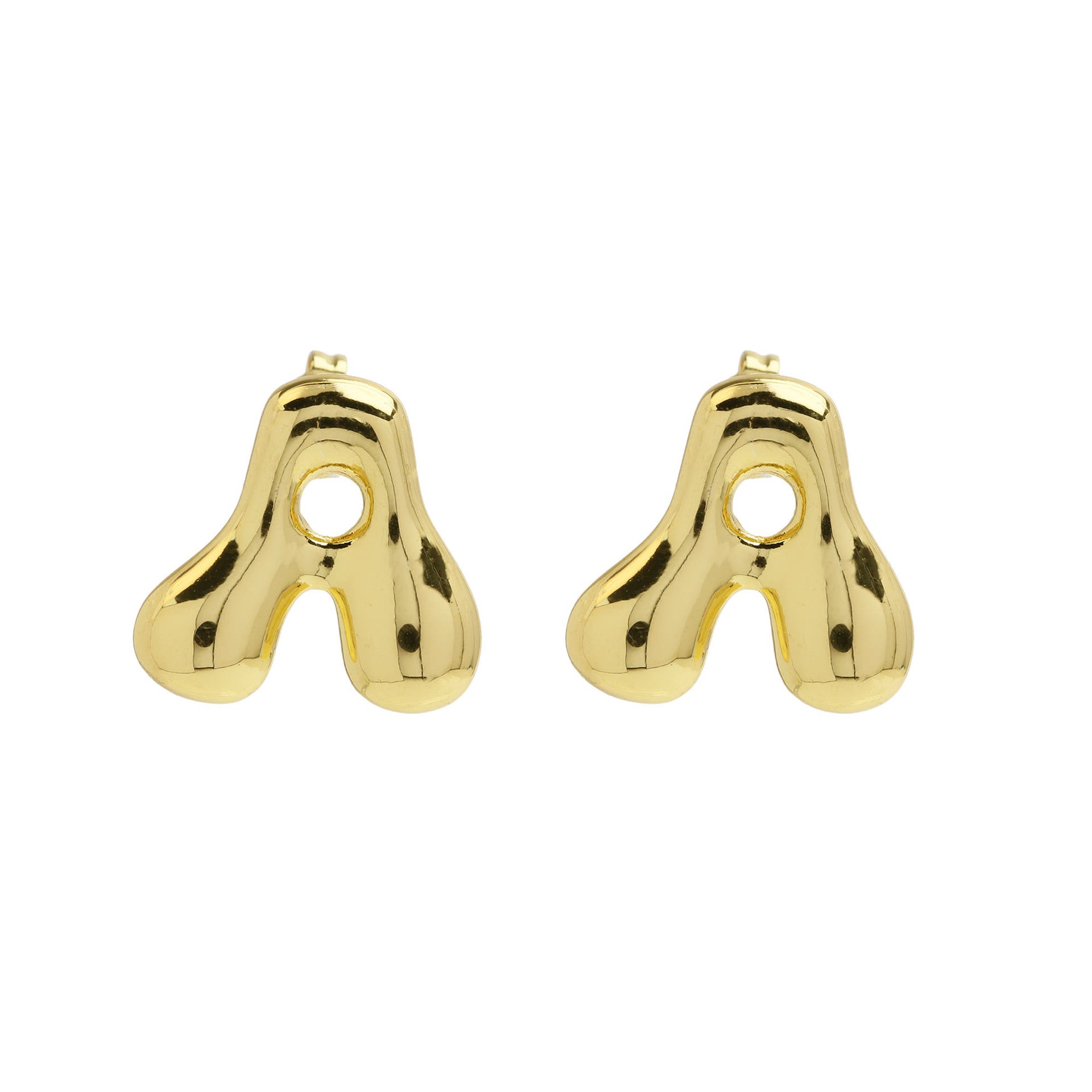Wholesale  copper plated 18k real gold chubby bubble balloon 26 English letter earrings