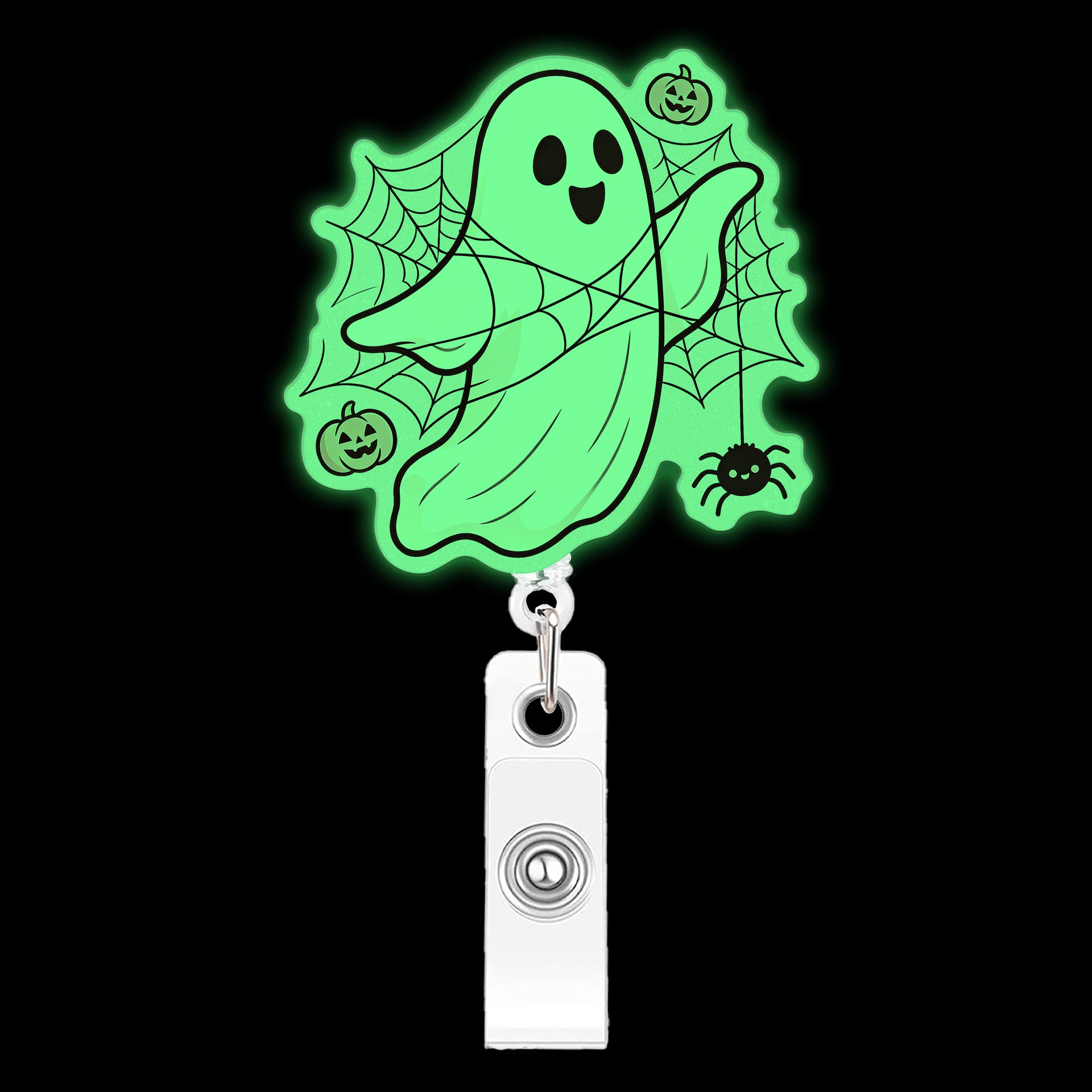 Wholesale Acrylic Glow In The Dark  Ghost Retractable Badge Reel For Boutique Resale