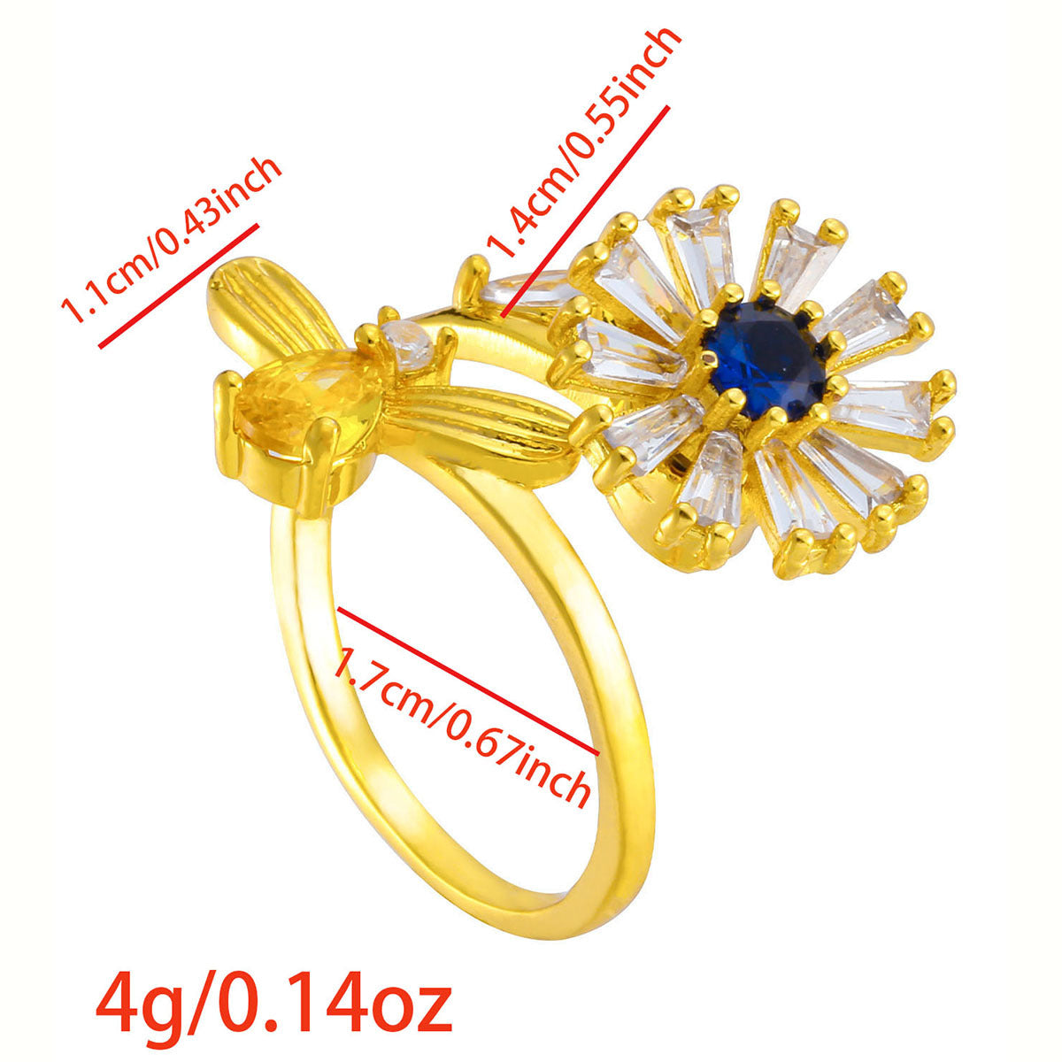 Wholesale Gold Plated Adjustable Rotating Ring Star Moon Zircon Women' s Fashion Jewelry Gift