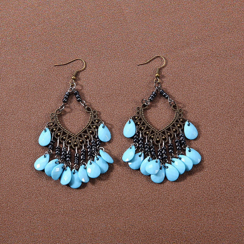 Wholesale Bohemian Tassel Turquoise Earrings Retro Ethnic Style ACC-ES-Gumi002