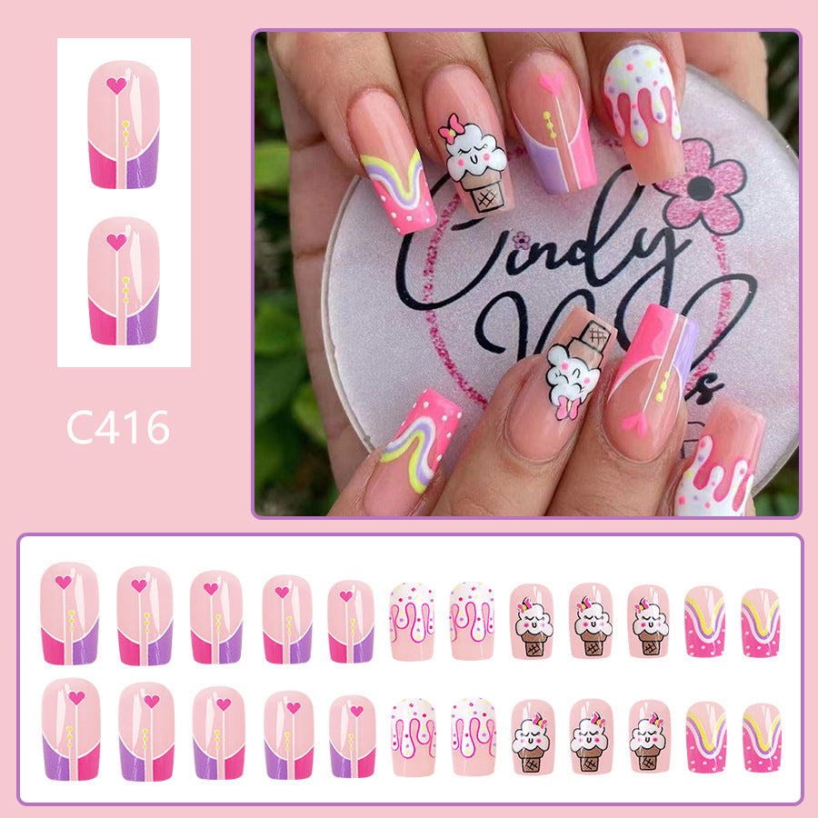 Wholesale 24 Pieces/box Glossy Square Manicure Press-on Nails Kits Nail Stickers ACC-NS-GuaiXL030